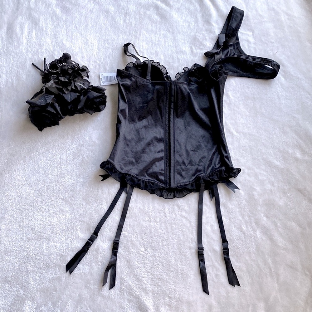 New morbid threads black skull jacquard corset 34A with thong Sz Small - Picture 2 of 2
